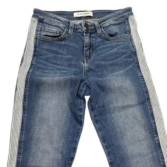 Flying Monkey Side Stripe Mid-Rise Blue Ankle Skinny Jeans Women's Size 25 - Picture 2 of 7